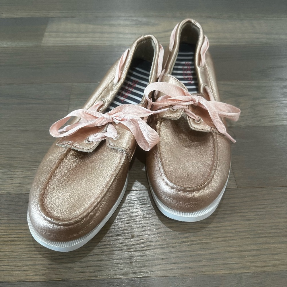 Metallic Pink Loafers with Bow Detail